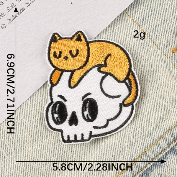 Iron-On Patch - Skull and Cat