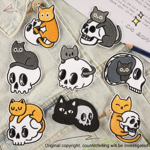 Iron-On Patch - Skull and Cat